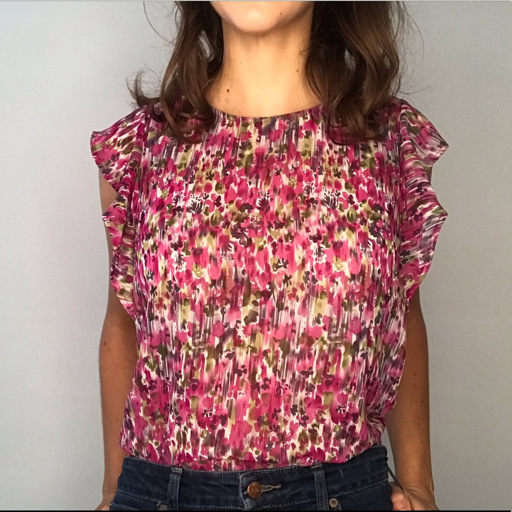Floral Blouse with Flutter Sleeve Detail